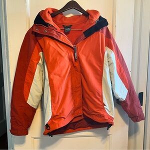 L.L. Bean Women’s Size Medium Coat Jacket Orange Zip Up Hooded 2 in 1 Flannel